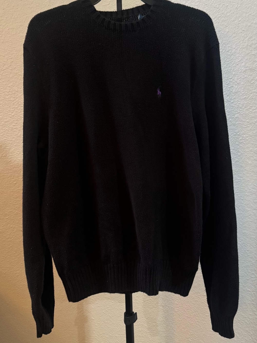 Ralph Lauren Black Crewneck Sweater with Small Purple Pony